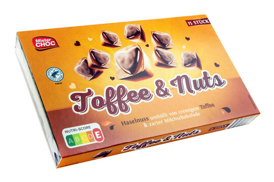 Mister Choc Toffee und Nuts und Verpackung Hintergrund transparent