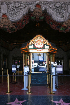 HOLLYWOOD, CALIFORNIA - 12 MAY 2023: The Ticket Booth at The El Capitan Theatre on Hollywood Boulevard.