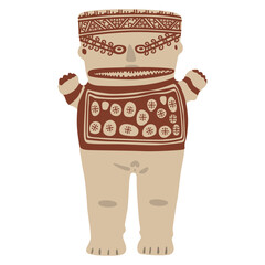 Ancient Peruvian figurines of Chancay culture. Fantastic human character. Female whale shark shaman. Indigenous native American art of ancient Peru.