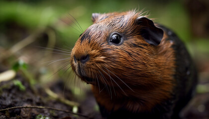 Fluffy guinea pig looking at camera outdoors generated by AI