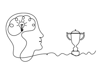 Man silhouette trophy as line drawing on white background