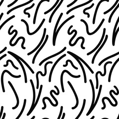 Squiggle seamless pattern with black lines. Childish doodle print with simple shapes. Fun abstract scribble background. Vector illustration for textile, packaging