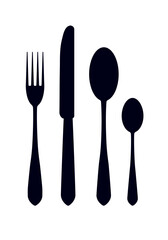 Cutlery. Spoon fork knife. Silhouettes black.