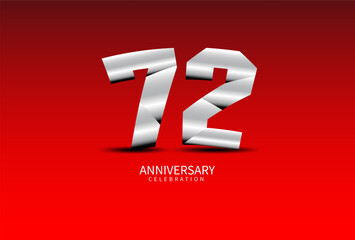 72 Year Anniversary Celebration Logo silver vector, 72 Number Design, 72th Birthday Logo, Logotype Number, Vector Anniversary For Celebration, Invitation Card, Greeting Card. logo number Anniversary