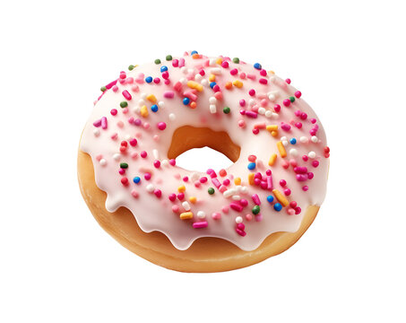 Donut with sprinkles isolated on transparent background. Top view. PNG format