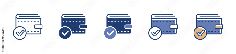 Poster wallet signs with check icon set for payment or saving money symbol finance e-wallet verification ve