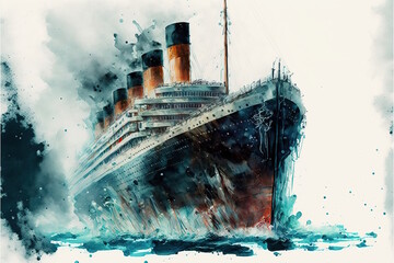 Titanic ship in rough seas  - Created with Generative AI Technology
