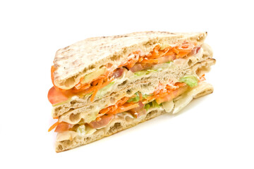 healthy vegetables and mayonnaise sandwich on white background
