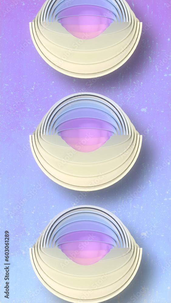 Poster 3d rendering digital illustration of a pattern of elegant geometric objects. Abstract neon background