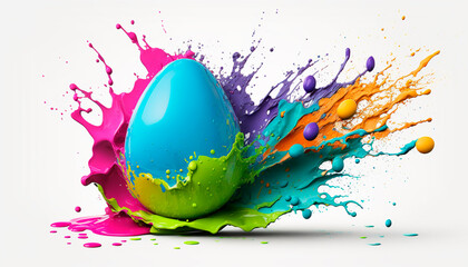 Easter egg splash of colors. Generative AI, - obrazy, fototapety, plakaty
