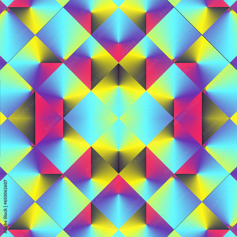 Aufkleber Rectangular shapes with trendy gradient. 3d rendering kaleidoscopic pattern. Abstract background. Digital illustration