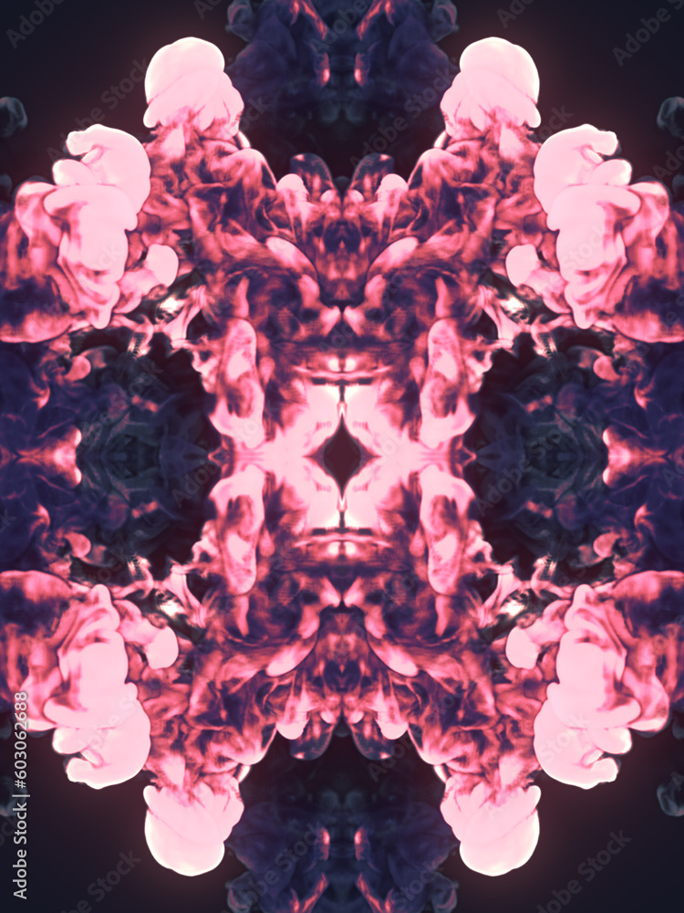Poster close up chemical smoke explosions. abstract kaleidoscopic pattern. 3d rendering digital illustratio