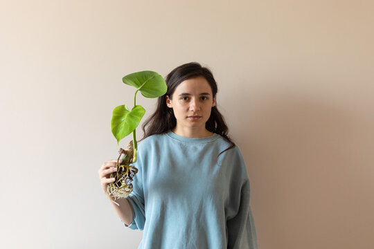 cute girl with a flowerpot in her hand