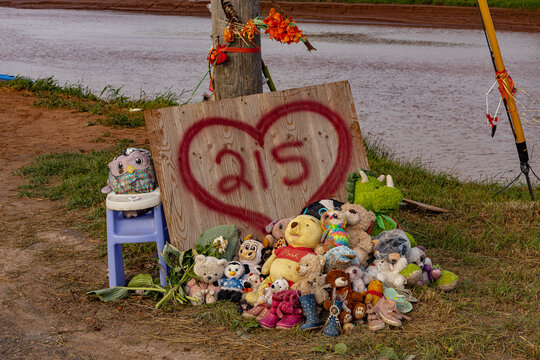 memorial for 215 + children found in graves at residential school. Old School Road, Shubenacadie, Nova Scotia. 