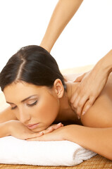 Portrait of Fresh and Beautiful brunette woman taking massage