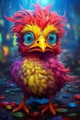 Fototapeta premium Crazy Chicken on a Colorful Background. Generative ai