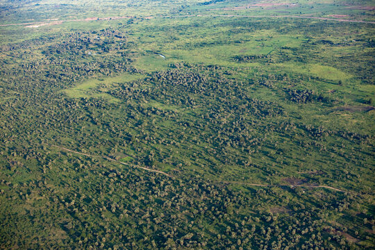 Aerial view of the tropical landscape of South Sudan.