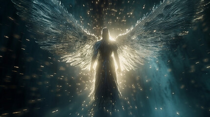 Angel Descending from Heaven with Open Wings