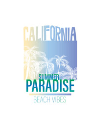 Summer Paradise California typography palm tree gradient beach poster vector design