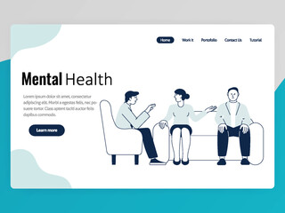 Fototapeta na wymiar illustration-of-mental-health-therapy--counseling-to-psychiatrist-website-homepage-header-landing-web-page-template