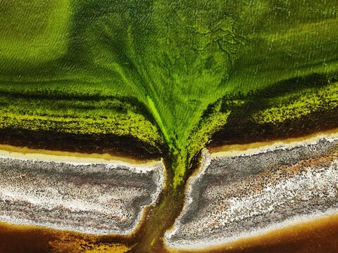 Abstract green and brown salt lake