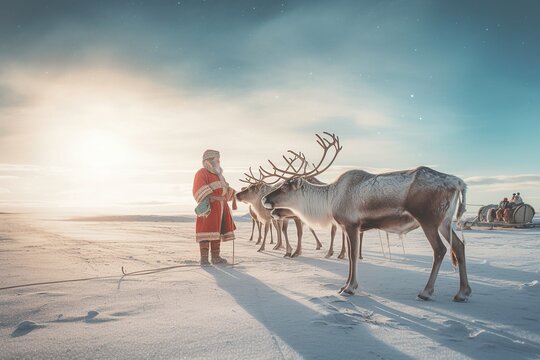 Santa Claus and Reindeers: A Magical Christmas Scene with Generative AI