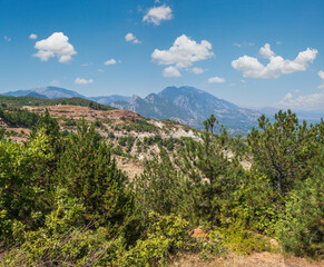 Fototapeta na wymiar Summer Balkan mountains view from mountain road in Diber County, Albania, Europe.