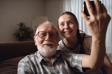 An older man taking a selfie with a young girl