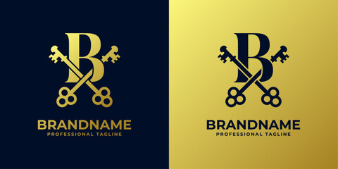 Letter B With Double Key Logo, suitable for any business related to key with B initial. - obrazy, fototapety, plakaty