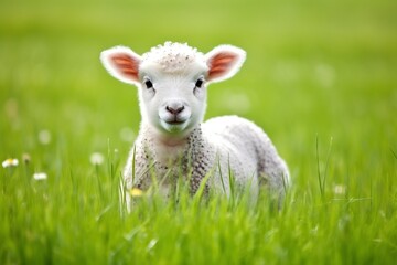 Naklejka na ściany i meble Adorable Baby Lamb in a Serene Field Meadow, Generative AI
