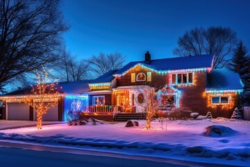 Vivid and Colorful Christmas House Lights: Festive Illumination with Generative AI
