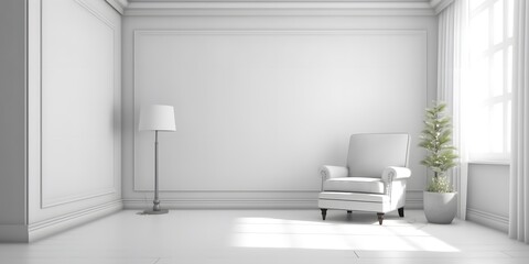 Fototapeta na wymiar The interior has a armchair on empty white wall background