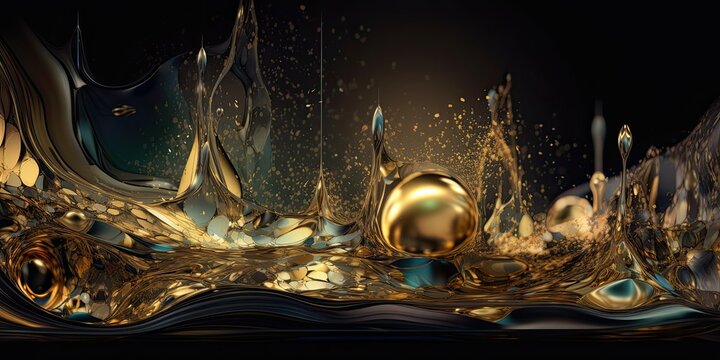 Metallic golden swirls morphing abstract fluid art