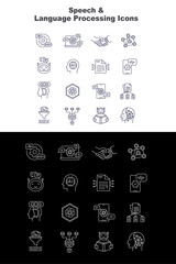 Fototapeta na wymiar Speech & Language Processing Iconography: Vector Icons For Dialog Systems And Language Processing. Editable Stroke And Colors.