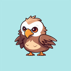 Cute Baby Eagle Icon in Flat Style, Representing a Swift and Carnivorous Bird