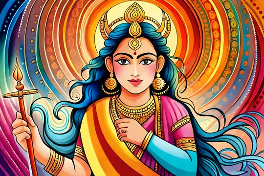 A Nice Colorful Illustration Of Goddess Durga