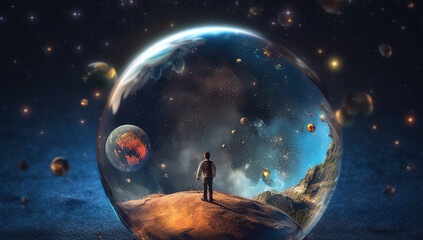 mia giou tiny human in a glass bubble in the vast universe with HD Wallpaper