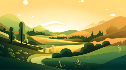 Cartoon clear summer landscape, background. Generative AI