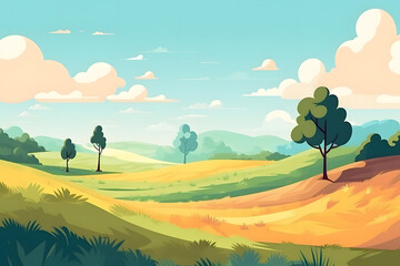 Obraz premium Cartoon clear summer landscape, background. Generative AI