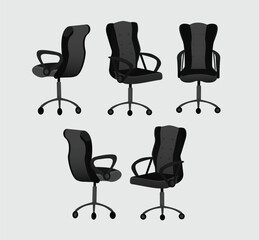 Office chair or desk chair in various points of view. Armchair and stool in front, back, side angles. furniture for Interior in flat design. stock illustration 