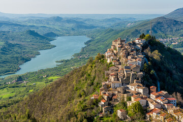 Panoramic view of Monteferrante and Lake Bomba, beautiful village in Chieti Province, Abruzzo,...