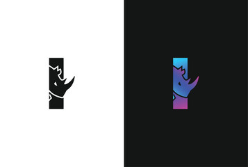 Letter I Rhino logo, combination Letter I and rhino, flat design logo template, vector