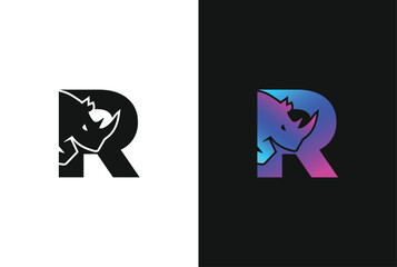 Letter R Rhino logo, combination Letter R and rhino, flat design logo template, vector © MONI