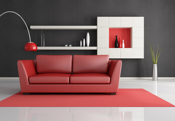 minimalist black white and red lounge - rendering