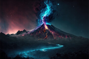 burning volcano in the volcano - Created with Generative AI Technology