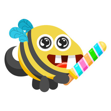 Abstract Flat Cartoon Animal Insect Beetle Bee With Ice Cream Fly Honey Yellow Animal Vector Design Style Elements Fauna Wildlife