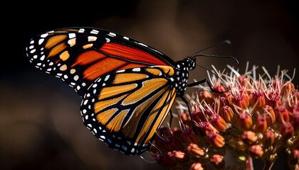 Fototapeta na wymiar Graceful monarch butterfly pollinates vibrant yellow flower generated by AI