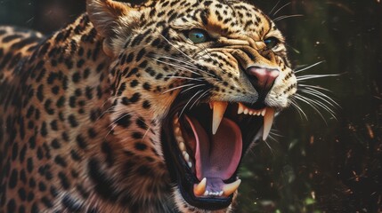 Naklejka na ściany i meble Close up of leopard roaring. Generative AI