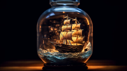 Pirate's Paradise: A Masterful Ship in a Bottle, generative AI