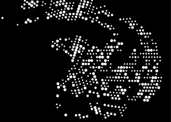 Halftone monochrome dot pattern. Minimalism, vector. White dots on black background. Background for posters, websites, business cards, postcards.